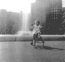 the author on her tricycle